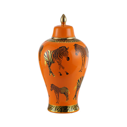 Orange Zebra Print Ginger Jar